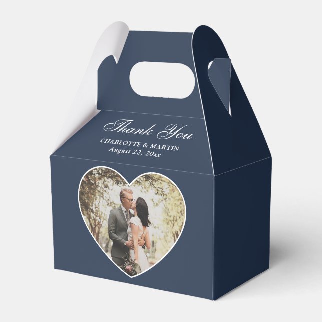 Romantic Navy Blue Wedding Photo Favor Box (Front Side)