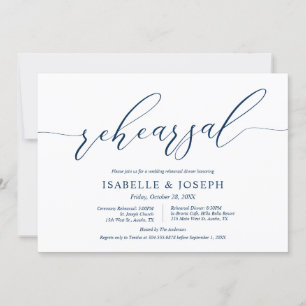 Romantic Navy Blue, Wedding Rehearsal and Dinner Invitation