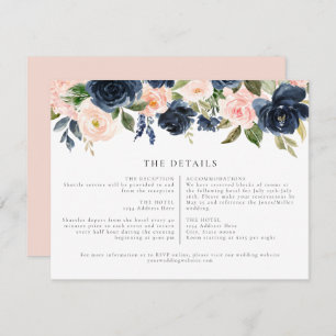 Romantic Navy Blush Floral Wedding Details Insert Invitation