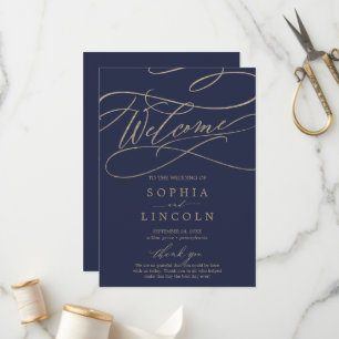 Romantic Navy Calligraphy Flat Wedding Program