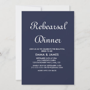 Romantic Navy Calligraphy Rehearsal Dinner  Invitation