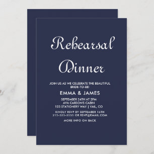 Romantic Navy Calligraphy Rehearsal Dinner  Invitation