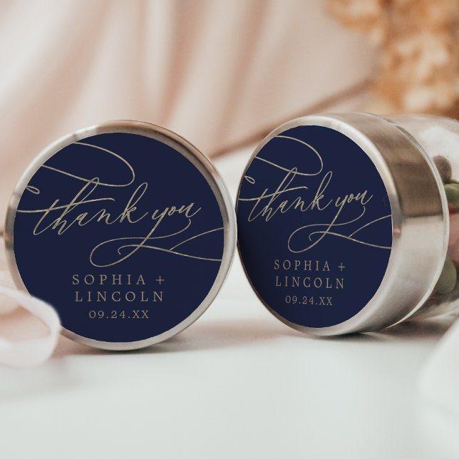 Romantic Navy Calligraphy Thank You Favour Sticker (Creator Uploaded)