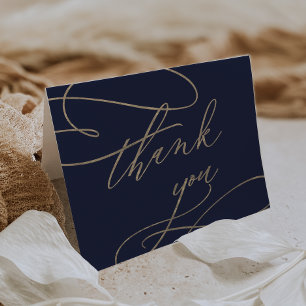 Romantic Navy Calligraphy Wedding Thank You Card