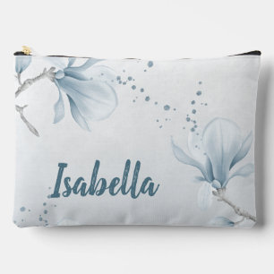 Romantic navy dusty blue flowers accessory pouch