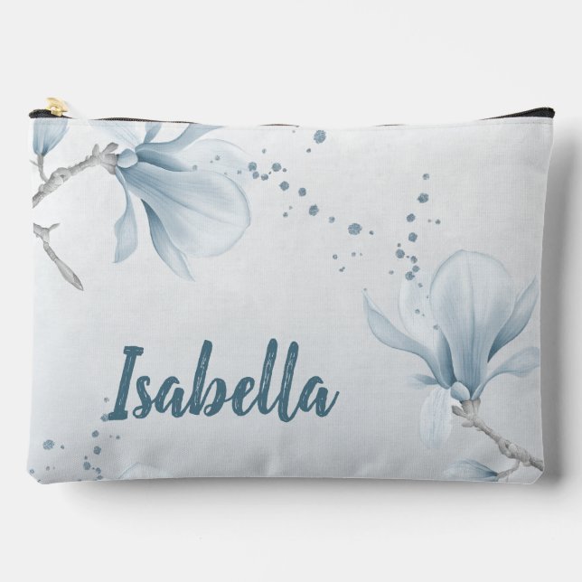 Romantic navy dusty blue flowers accessory pouch (Front)