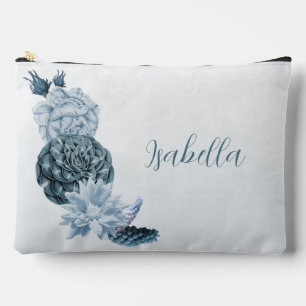 Romantic navy dusty blue flowers accessory pouch