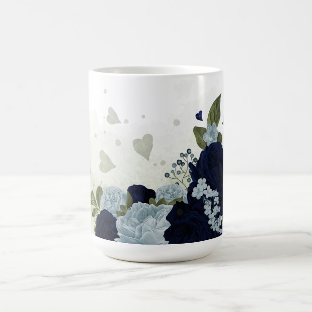 Romantic navy &dusty blue flowers greenery coffee mug (Center)