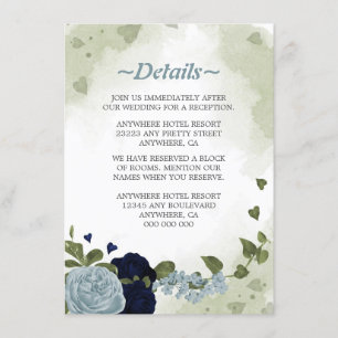 romantic navy &dusty blue flowers greenery details enclosure card