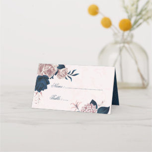 Romantic Navy & dusty rose flowers Place Card