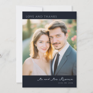 Romantic Navy Elegant Photo Thank You Card