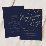 Romantic Navy Front and Back Engagement Party Invitation<br><div class="desc">This romantic navy front and back engagement party invitation is perfect for a simple party or celebration. The modern classic design features fancy swirls and whimsical flourishes with gorgeous elegant hand lettered faux champagne gold foil typography. Add additional info to the back of the card. Please Note: This design does...</div>