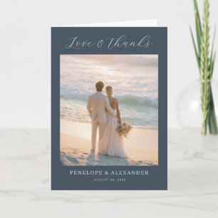 Romantic Navy Minimalist Photo Thank You Card