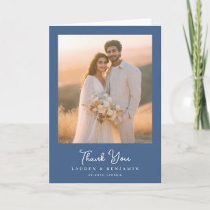 Romantic Navy Modern Floral Bouquet Thank You Card