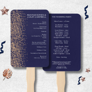 Romantic Navy Rose Gold Stardust Program Hand Fan