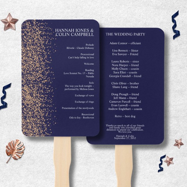 Romantic Navy Rose Gold Stardust Program Hand Fan (Creator Uploaded)