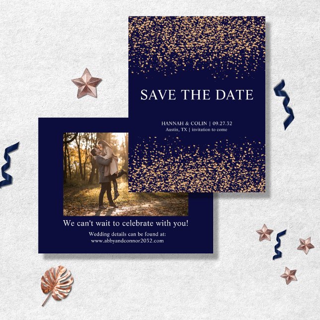 Romantic Navy Rose Gold Stardust Save The Date (Creator Uploaded)