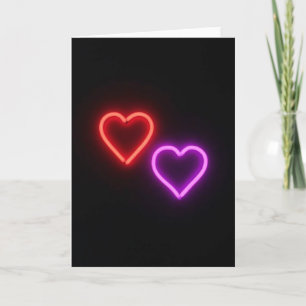 Romantic Neon Hearts Card