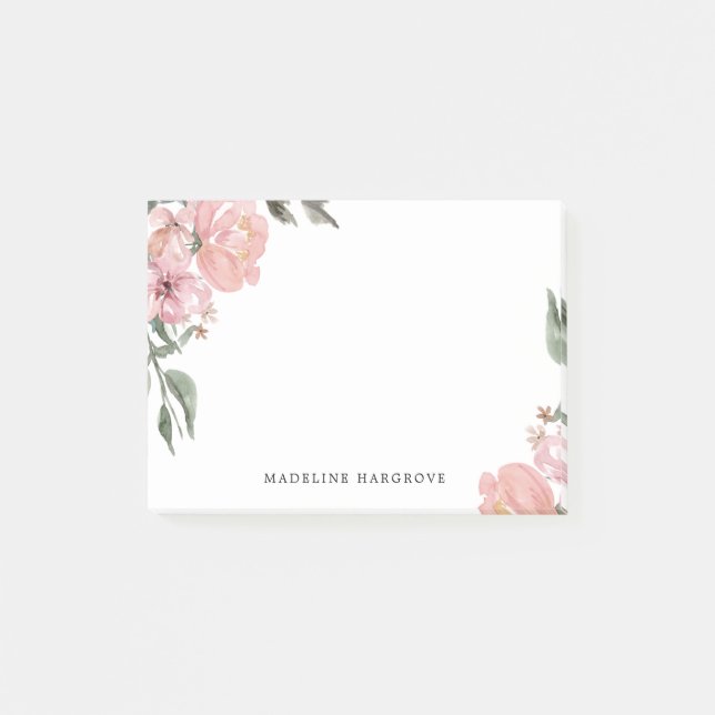 Romantic Neutral Blush Pink Floral Personalized Post-it Notes (Front)