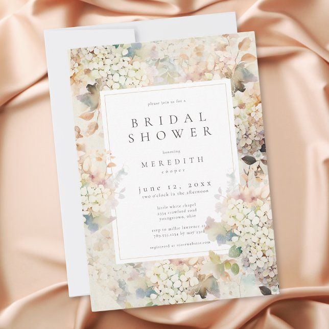 Romantic Neutral Vintage Hydrangeas Bridal Shower Invitation (Romantic Neutral Vintage Hydrangeas Bridal Shower Invitation)