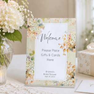 Romantic Neutral Vintage Hydrangeas Bridal Shower Pedestal Sign