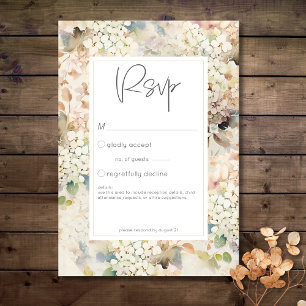 Romantic Neutral Vintage Hydrangeas Wedding RSVP Card