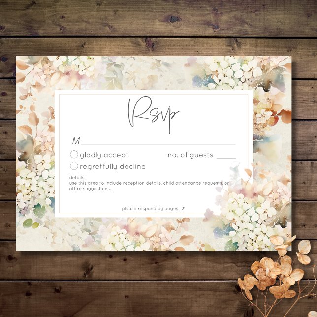 Romantic Neutral Vintage Hydrangeas Wedding RSVP Card (Romantic Neutral Vintage Hydrangeas Wedding RSVP Card)