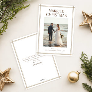 Romantic Newlywed Married Christmas Beach Photo Holiday Card
