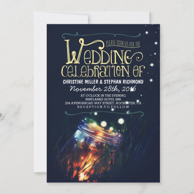 Romantic night lights mason jar wedding invite (Front)