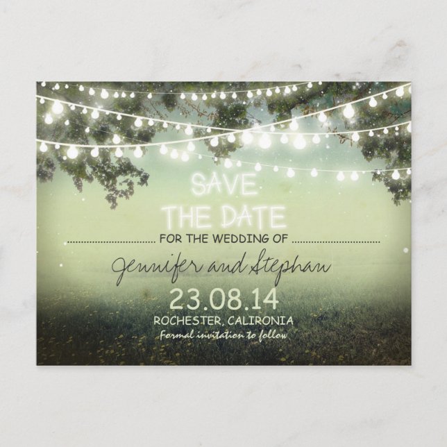 romantic night lights modern save the date announcement postcard (Front)