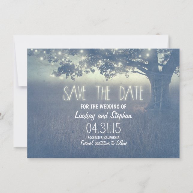 romantic night lights rustic save the date cards (Front)