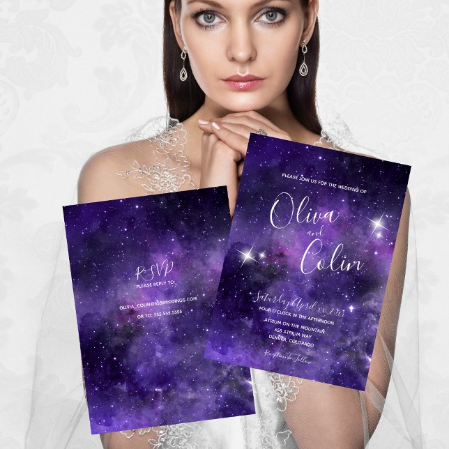 Romantic Night Sky Starlight Purple with RSVP Invitation (Romantic Night Sky Starlight Purple with RSVP Invitation)