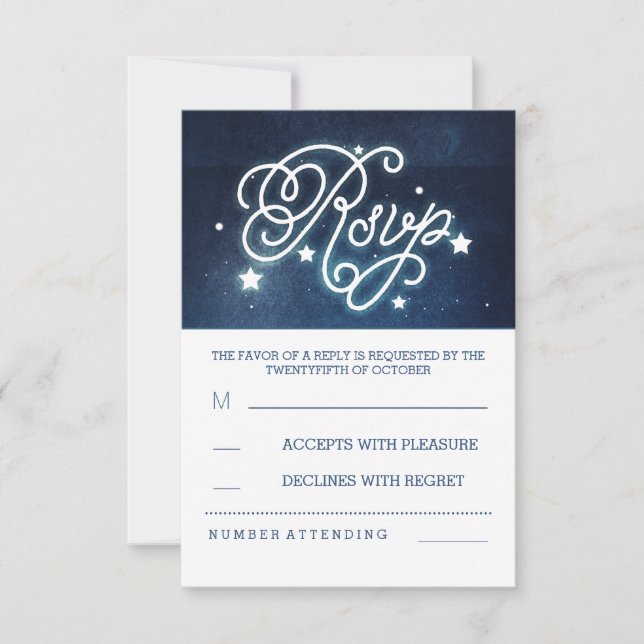 romantic night sky stars wedding RSVP cards (Front)