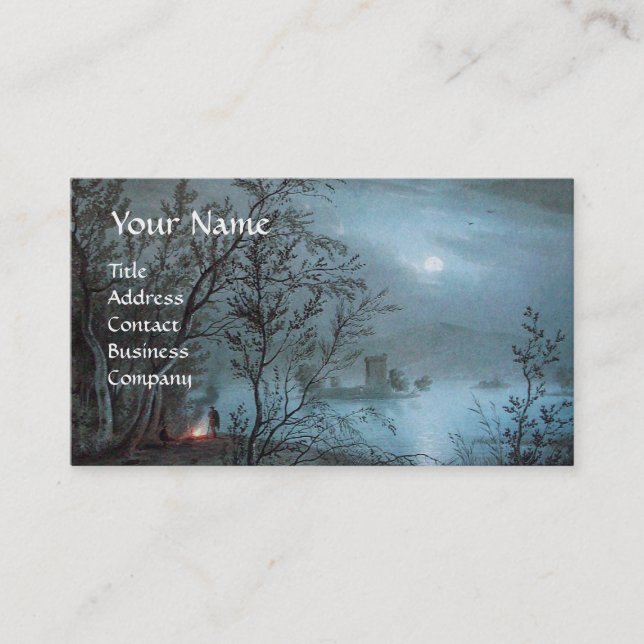 ROMANTIC NOCTURNE LANDSCAPE IN BLUE  pearl paper Business Card (Front)