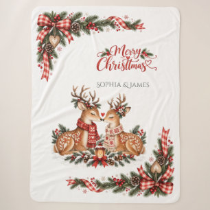 Romantic Nordic Reindeer Christmas Couple Names Sherpa Blanket