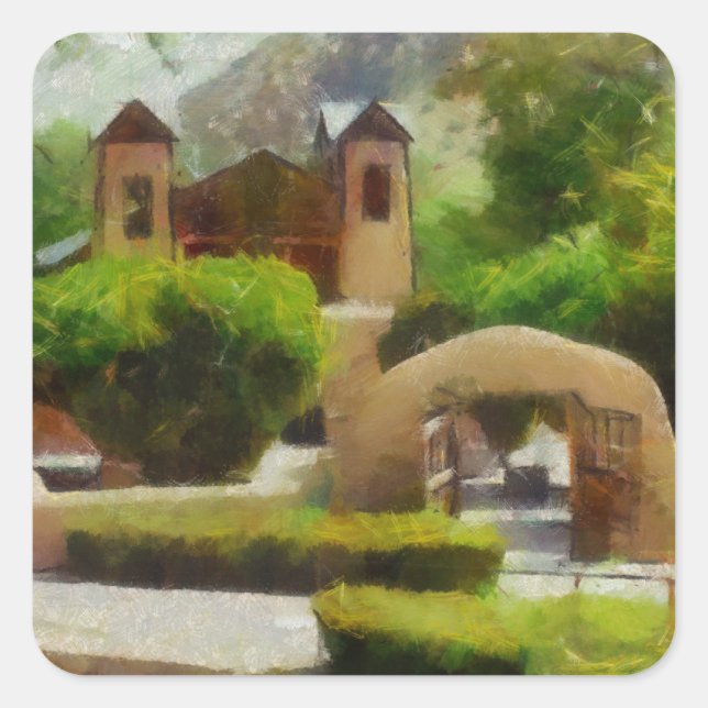 ROMANTIC OLD CHURCH, NEW MEXICO. SQUARE STICKER (Front)