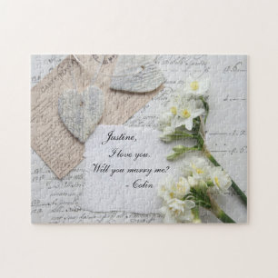 Romantic old script, hearts, flowers proposal jigsaw puzzle