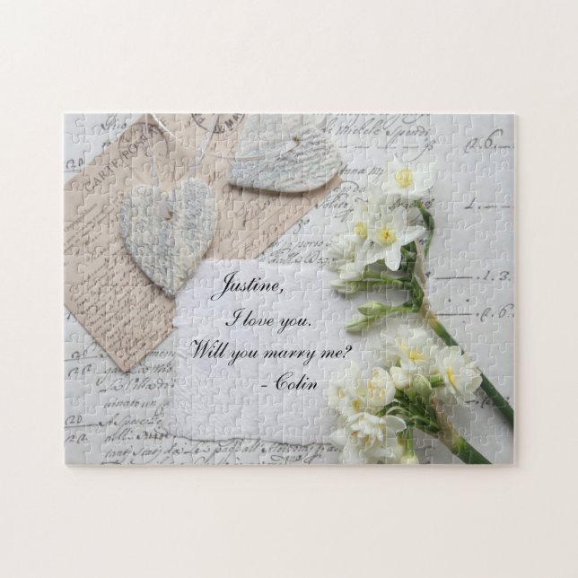 Romantic old script, hearts, flowers proposal jigsaw puzzle (Horizontal)