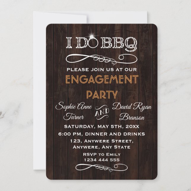 Romantic Old Wood I DO BBQ Engagement Party Invite (Front)