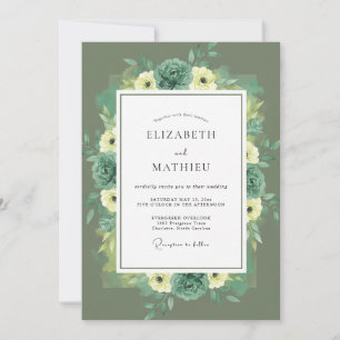 Romantic Olive Succulent Watercolor Wedding Invitation