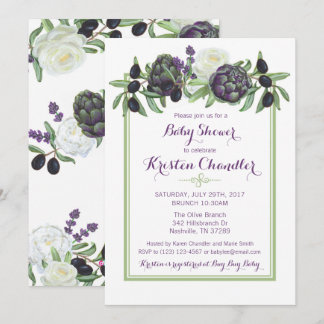 Romantic Olives Artichoke Floral Gardenia Garden Invitation