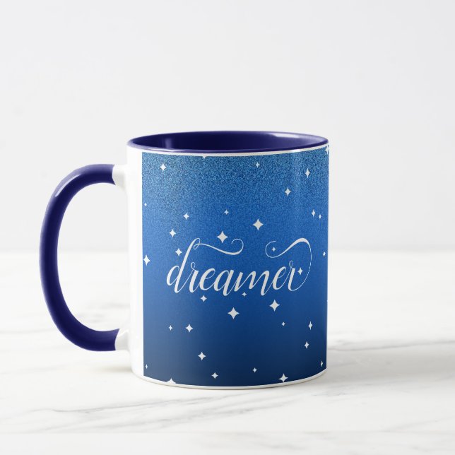 Romantic Ombre Midnight Blue Starry Dreamer Mug (Left)