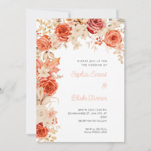 Romantic Orange and White Roses White Wedding Invitation
