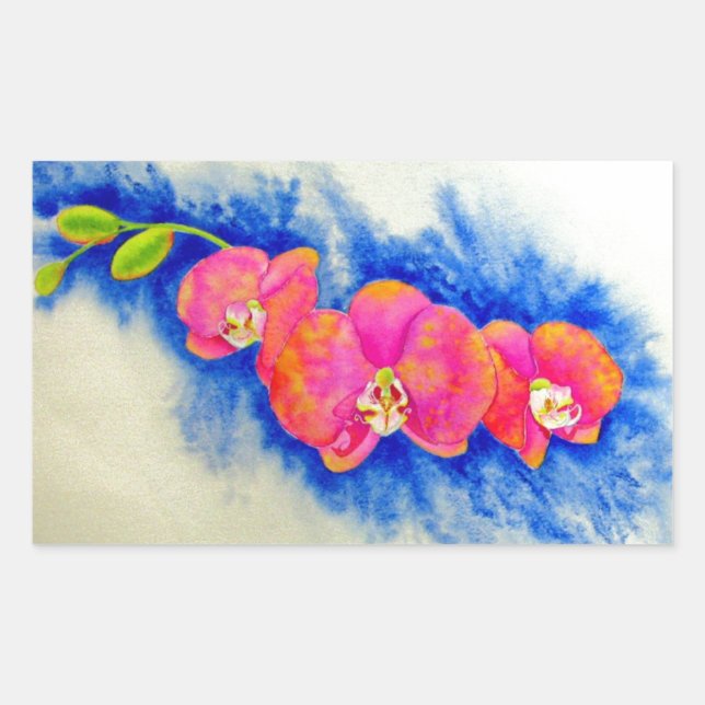 Romantic orange pink watercolor orchid painting  sticker (Front)