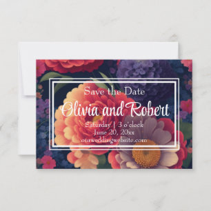 Romantic orange red purple floral save the date