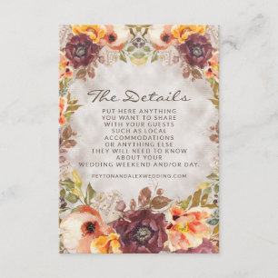 Romantic Orange Rust Cream Autumn Floral Details Enclosure Card