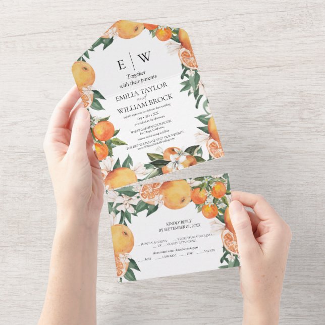 Romantic Oranges Citrus Wedding Invitation (Tearaway)