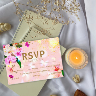 Romantic Orchid Bouque Wedding RSVP Enclosure Card