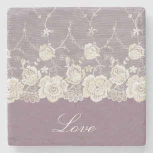 Romantic Orchid Purple Floral Love Stone Coaster