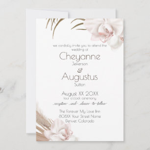 Romantic Orchids and Pampas Grass Wedding Invitation